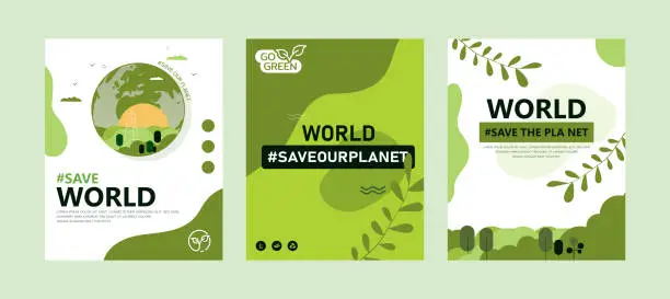 Vector illustration of World Environment Day. earth day poster with green background leaves and elements Layout for print, flyer, cover, banner design campaigning the importance of protecting nature.