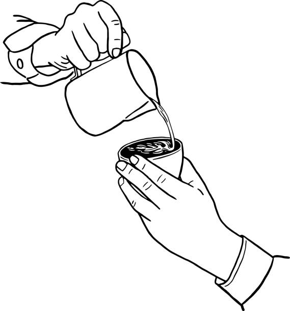 Barista making Latte coffee Hand drawn line art Illustration Barista pouring milk on Latte coffee Hand drawn line art Illustration barista stock illustrations