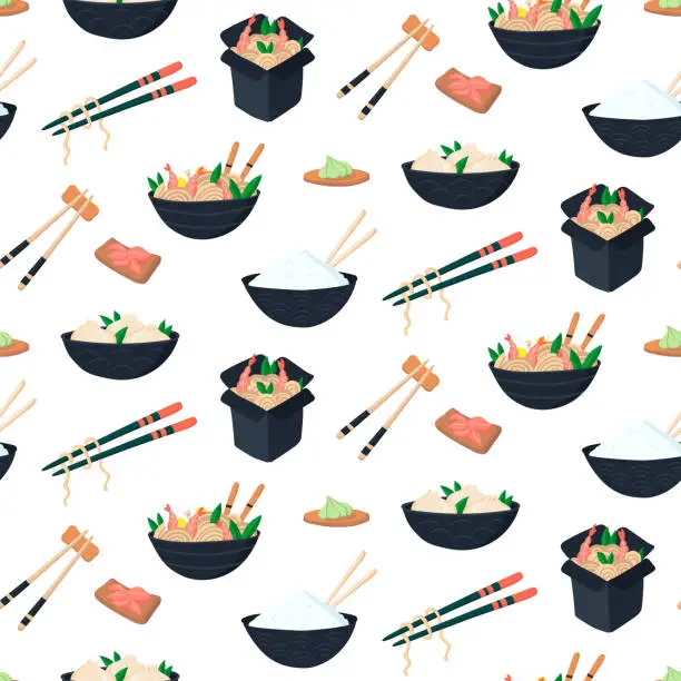 Vector illustration of Seamless pattern with Asian food