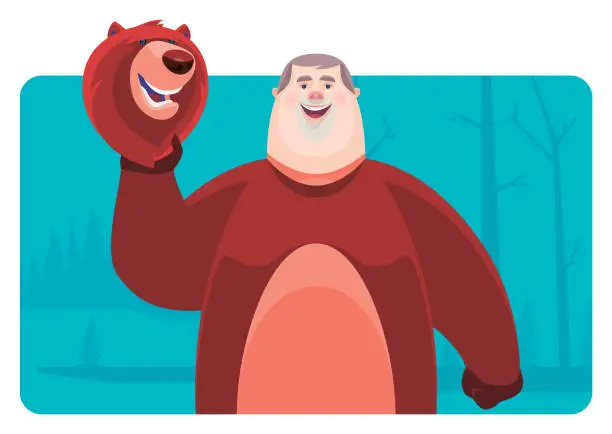 Vector illustration of cheerful man in bear costume