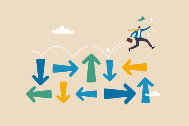 istock Overcome uncertainty, make decision or determination to achieve success, adversity or courage to solve problem or difficulty concept, businessman jumping on uncertainty random direction arrows. 1446170340