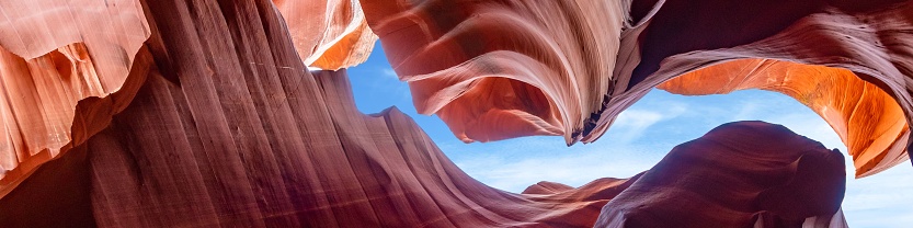 A panoramic low angle background of the Antelope canyon sandstones in Arizona, USA