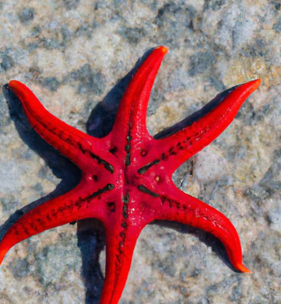 istock Closeup of a Red-knobbed starfish on a gray surface 1446174982
