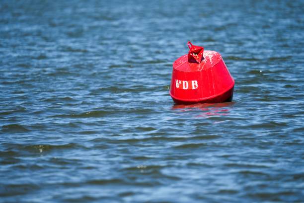 istock Red buoy floating on water 1446175066