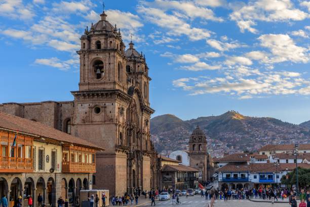Beautiful shot of the Cusco Cathedral in Plaza de Armas during the Inti Raymi festival of the Incas Cusco, Peru – June 10, 2019: A beautiful shot of the Cusco Cathedral in Plaza de Armas during the Inti Raymi festival of the Incas inti raymi stock pictures, royalty-free photos & images