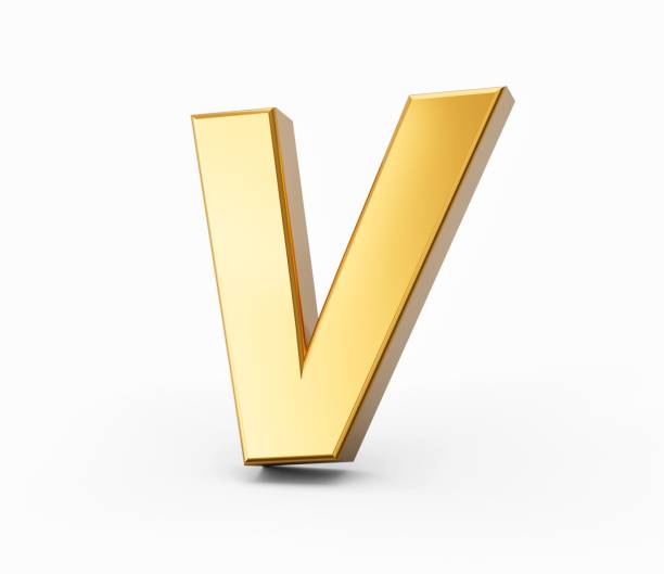 istock 3D rendering of golden alphabet v on white isolated background 1446178558