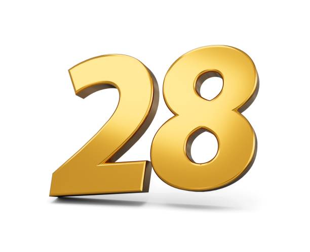 istock 3D rendering of gold number 28 isolated on white background 1446178562