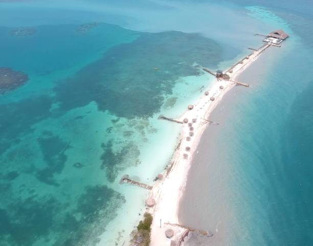 istock Scenic bird's eye view of a sandy path surrounded by turquoise water 1446178992