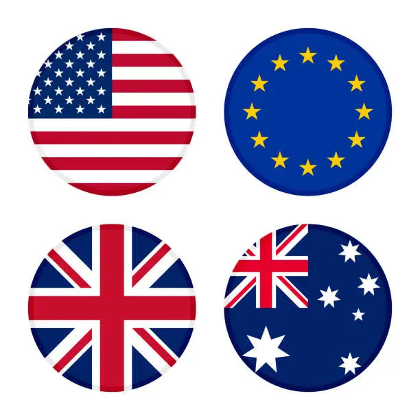 Vector illustration of europe, united kingdom and australia flags. vector illustration isolated on white background