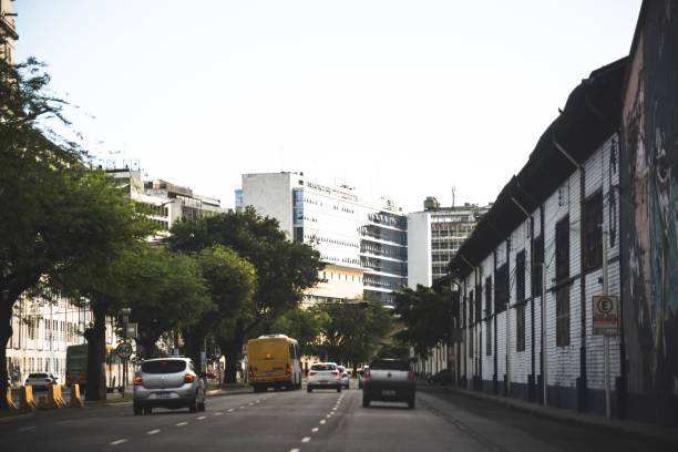 Salvador, Brazil – December 13, 2021: Busy street with car traffic in the Comercio district. City of Salvador, Brazil.