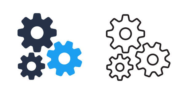 cog gear ikona wektor płaski znak izolowany na białym - wyposażenie stock illustrations