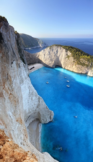 A beautiful view of the Navagio beach in Zakynthos, Greece