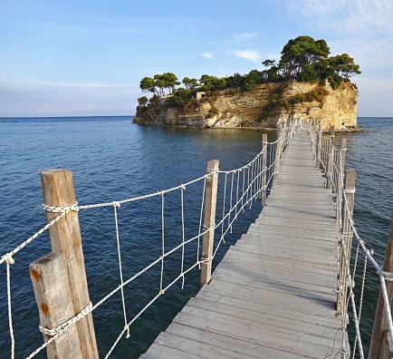A small wooden bridge to an island in Zakynthos, Greece