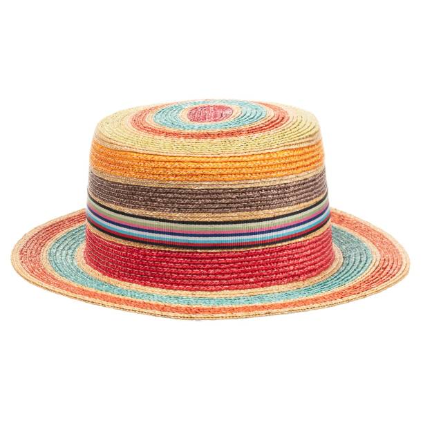 istock Colorful striped straw hat isolated on a white background 1446180929