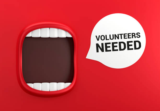 istock Red Mouth And Speech Bubble With Volunteers Needed Message 1446182240