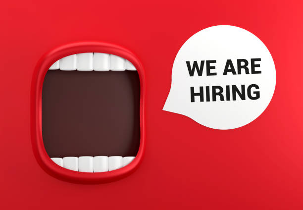 Red Mouth And Speech Bubble With We Are Hiring Message