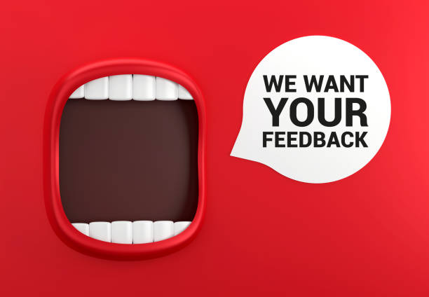istock Red Mouth And Speech Bubble With We Want Your Feedback Message 1446182555