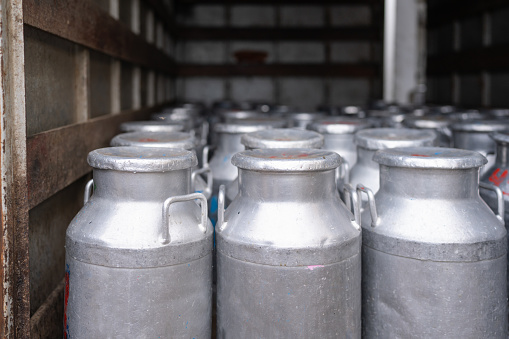 Metal and sterile containers for dairy products in a dairy industry