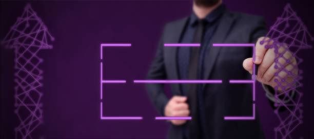 istock Man Standing Holding Tablet And Pressing On Virtual Button. Business Man Carrying Pad Tapping Switch 1446184558