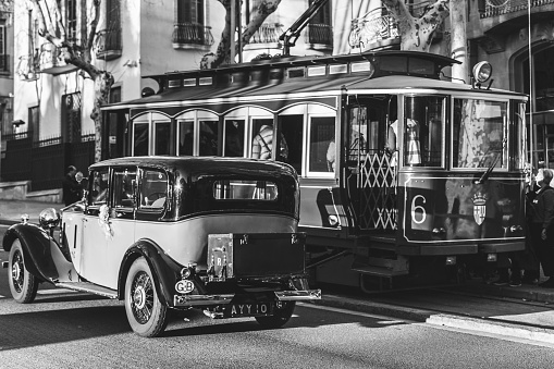 Barcelona, Spain – December 02, 2021: historic car in the city. Rolls Royce Wraith