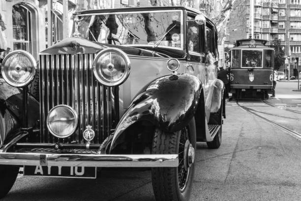 Barcelona, Spain – December 02, 2021: historic car in the city. Rolls Royce Wraith