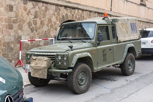 Barcelona, Spain – December 03, 2021: army off road suv of special operation of spanish army. Santana Anibal