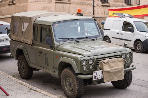 Barcelona, Spain – December 03, 2021: army off road suv of special operation of spanish army. Santana Anibal