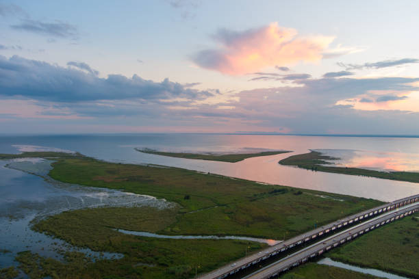 istock Aerial view of Mobile Bay at sunset 1446186964