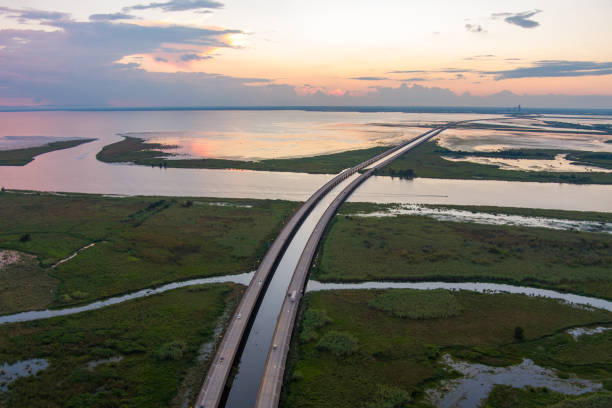 istock Aerial view of Mobile Bay at sunset 1446186968