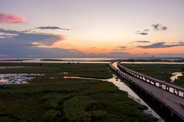 istock Aerial view of Mobile Bay at sunset 1446187424