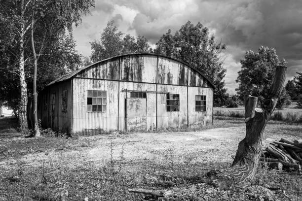 An abandoned warehouse in Germany, grayscale shot
