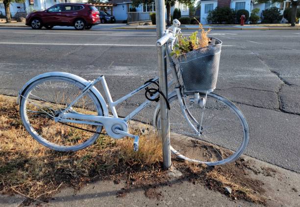 istock Vintage bicycle locked on a steel post 1446187887