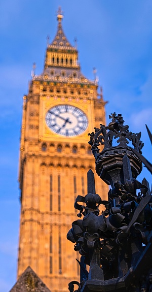 A vertical shot of the Big Ben, Great Bell. London, England