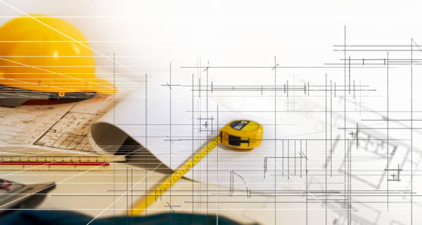 istock house construction drawing Construction business uses architects and interior design. House plans, construction business and real estate 1446191174