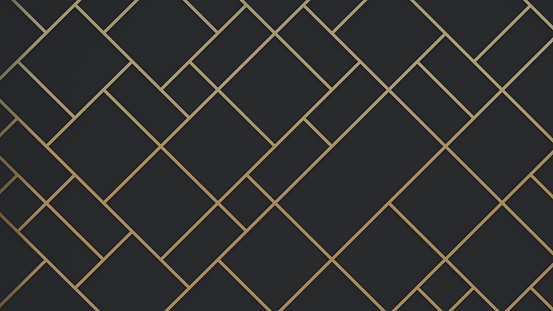 Abstract background in oblique rectangular style,geometric line with gold pattern,gold and black background,3d rendering