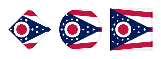 ohio flag icon set, isoliert auf weißem hintergrund - elyria stock-grafiken, -clipart, -cartoons und -symbole