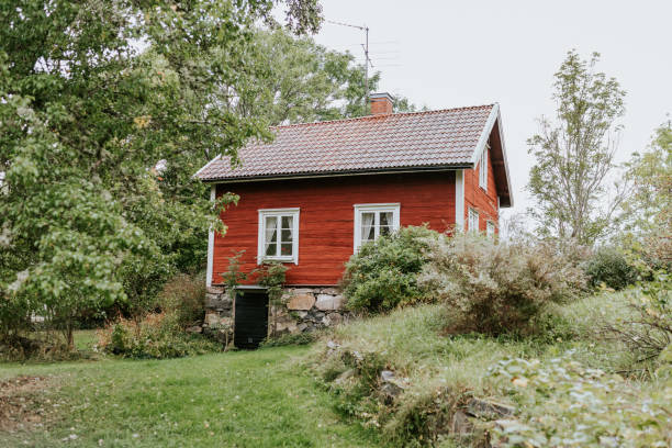 istock Red traditional nordic summer cottage 1446195065