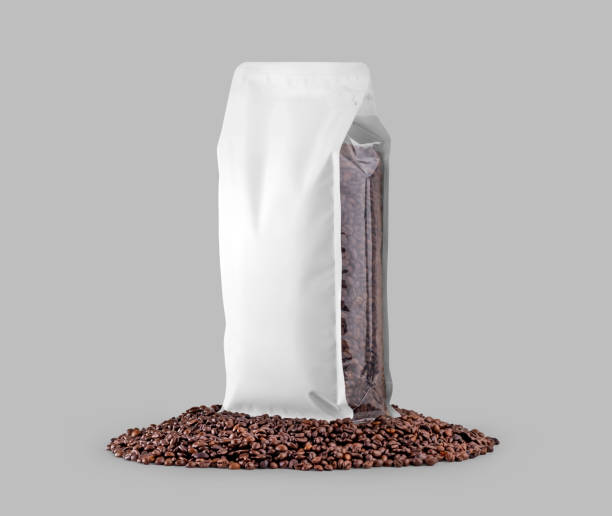 istock Mockup of white gusset packaging with transparent side insert, pouch for coffee beans, for design, branding, advertising in a coffee shop. 1446198128