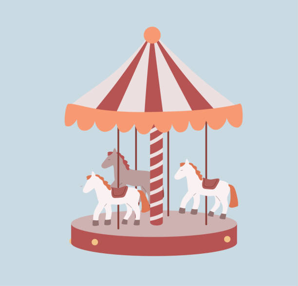Carousel, carrousel, merry-go-round, roundabout with horses isolated. Flat vector illustration. Carousel, carrousel, merry-go-round, roundabout with horses isolated. Flat vector illustration. hurdy gurdy stock illustrations