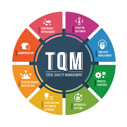 TQM (total quality management) diagram circle chart with 8 module icon vector design