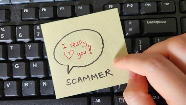 istock Romance love scams concept. Scammer vs victim 1446199704