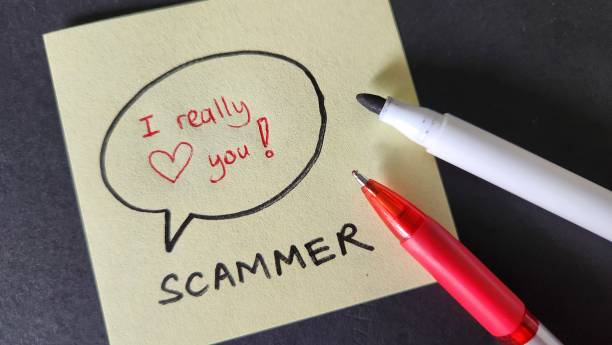 istock Romance love scams concept. Scammer vs victim 1446199706