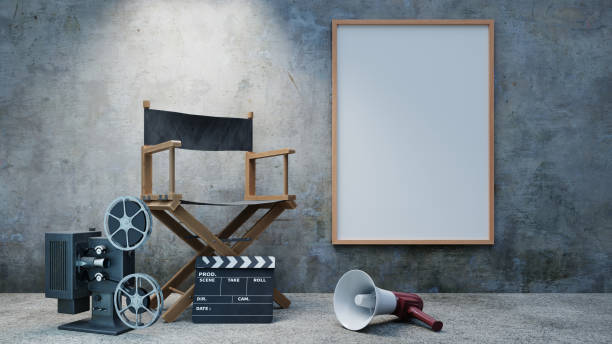 istock poster mock up with director's chair, 3d rendering 1446200636