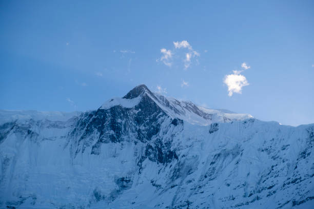 Morning panoramic view of Mount Annapurna 1 from Annapurna south base camp, Nepal Himalayas mountains, rouns Annapurna circuit trekking trail