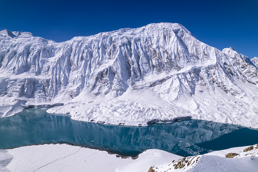 Tilicho Lake  highest altitude glacier lake in the world. High-mountain karovoe lake in Nepal. It is located in the central Himalayas at an altitude of 4919 m above sea level at the northern slope of Tilicho Peak