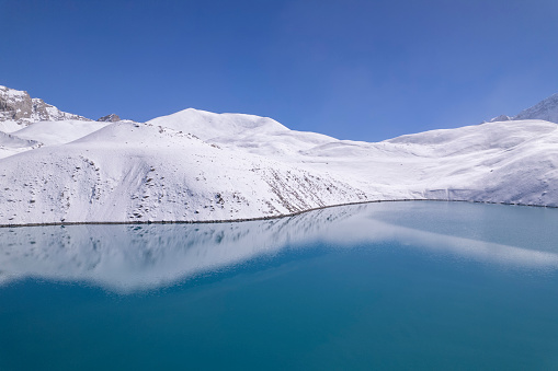 Tilicho Lake  highest altitude glacier lake in the world. High-mountain karovoe lake in Nepal. It is located in the central Himalayas at an altitude of 4919 m above sea level at the northern slope of Tilicho Peak