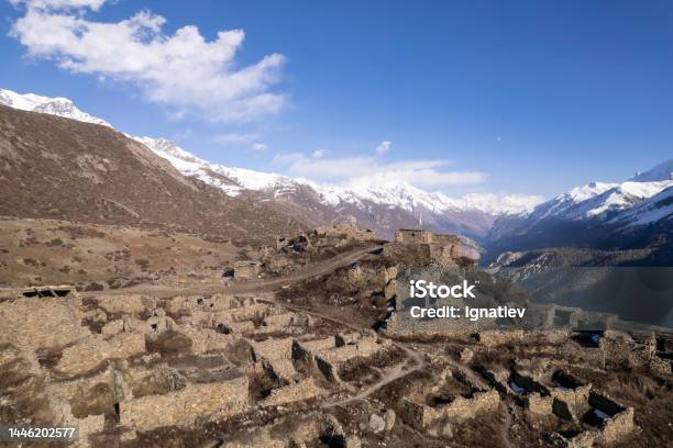 Ancient City Remains In Mountains From The Aerial View In A Bright Sunlight Typical Beautiful Village In Nepal Stock Photo - Download Image Now