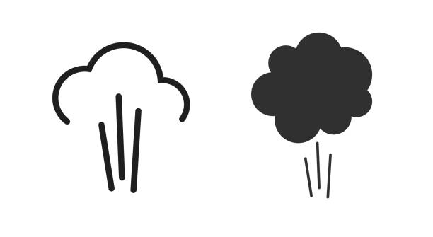 Puff fart steam air blow icon pictogram vector or wind cloud gust pressure flow graphic line outline thin linear art clipart, flat black smoke niff stench simple stroke breath game blast vector art illustration