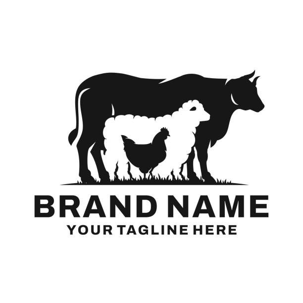 wektor logo zwierząt gospodarskich. logo hodowli bydła - farmer pig domestic pig farm stock illustrations