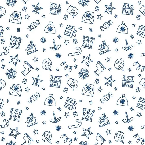 Vector illustration of Xmas outline minimal seamless pattern - Christmas vector linear background